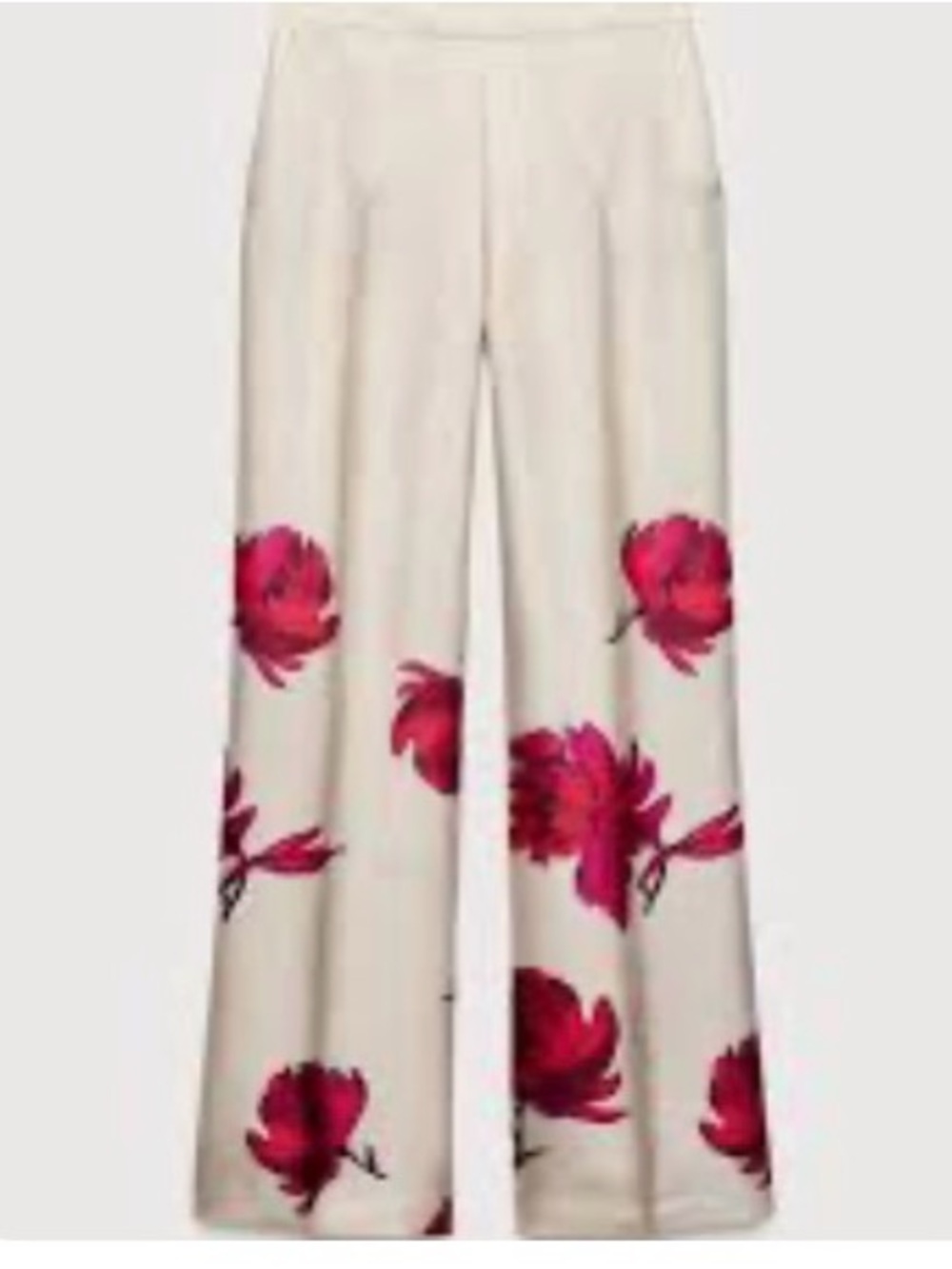 Zara Cream Wide-Leg Pants with Pink Floral Print